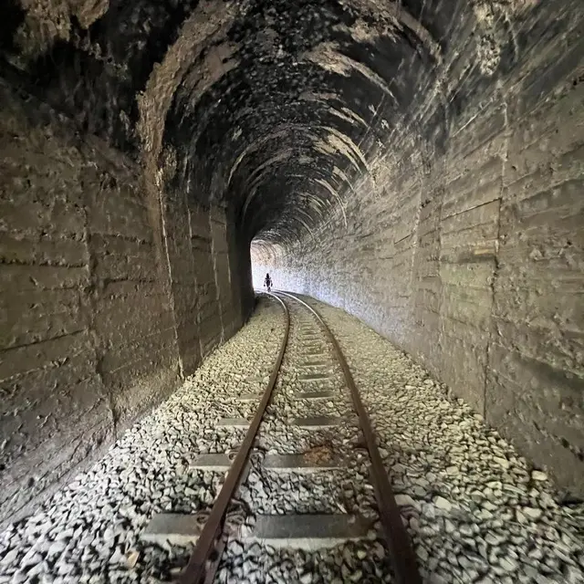 Vía férrea dentro de un túnel de roca